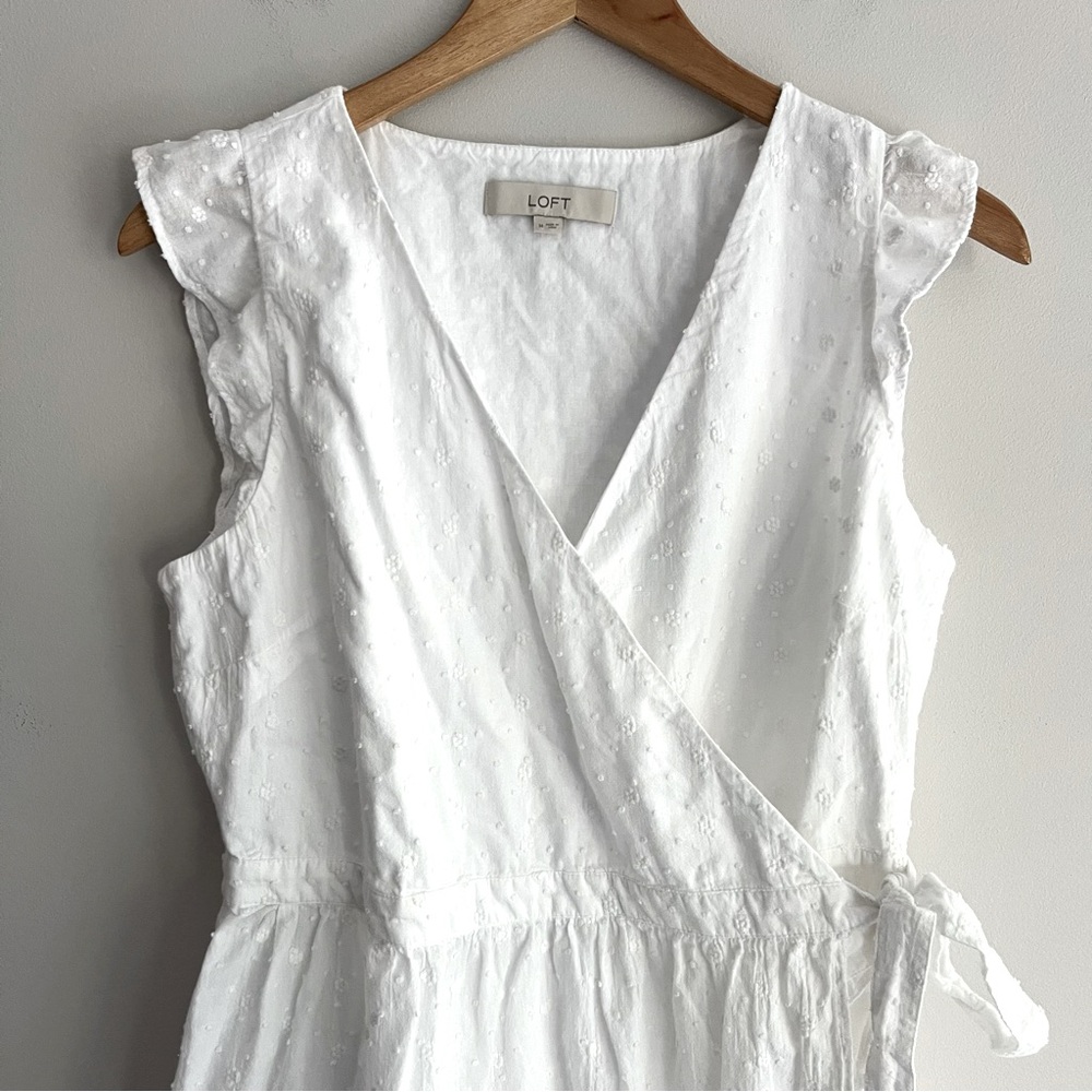 LOFT White Textured Wrap Midi Dress Medium